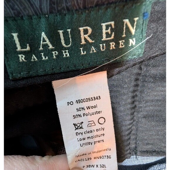 Ralph Lauren Men Gray Pleated Cuffed Dress Pants Size 38x32 Wool Blend Preppy137 - Picture 3 of 5
